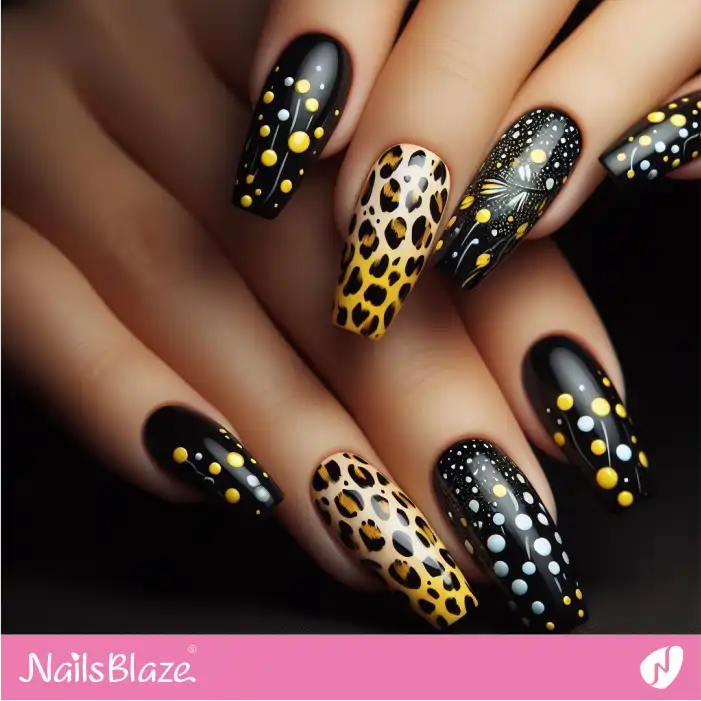 Polka Dots and Leopard Print Nail Design | Animal Print Nails - NB2589